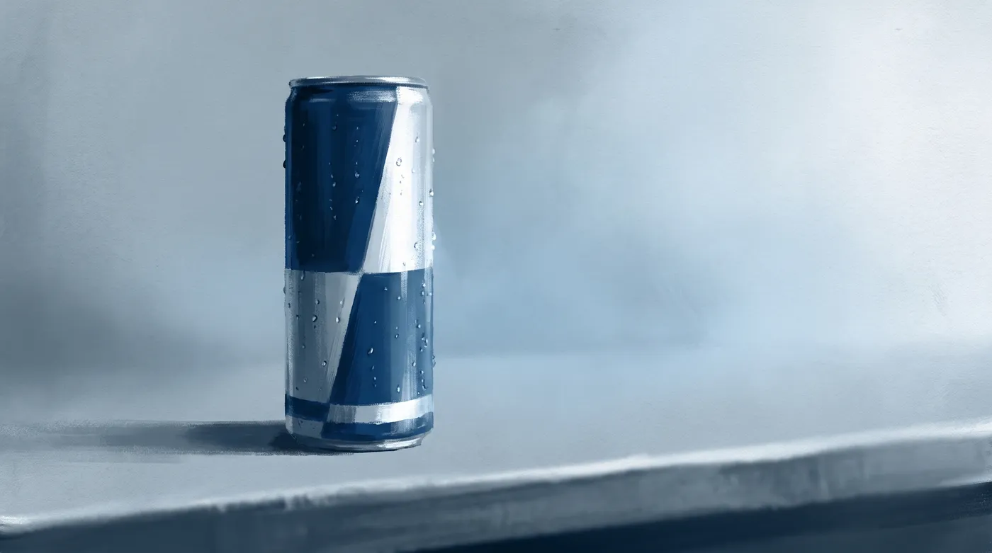 An early frame of a blue and silver can with no label design.