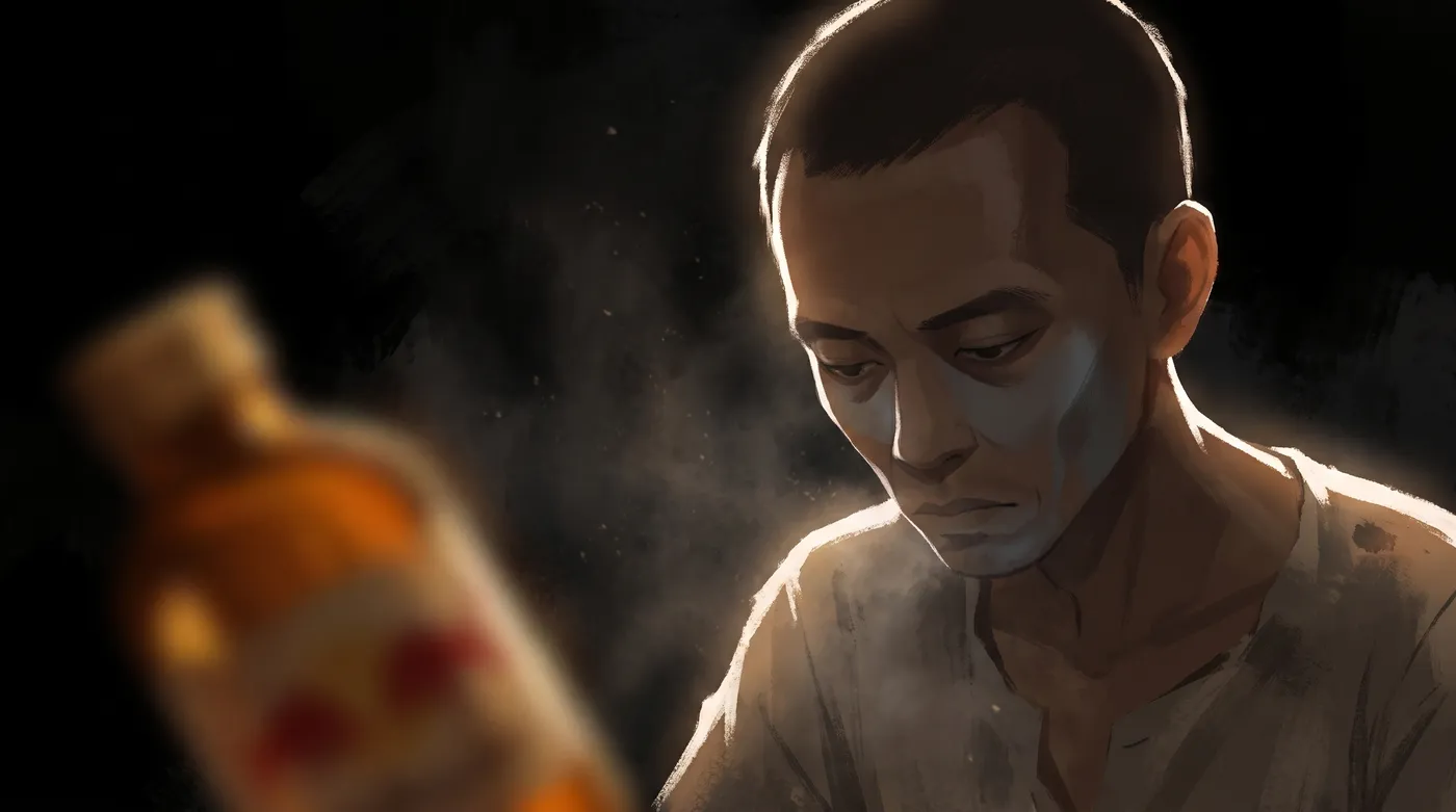 A rejected night frame: the driver rim lit from behind with his face in shadow and a grey patch on his cheek.