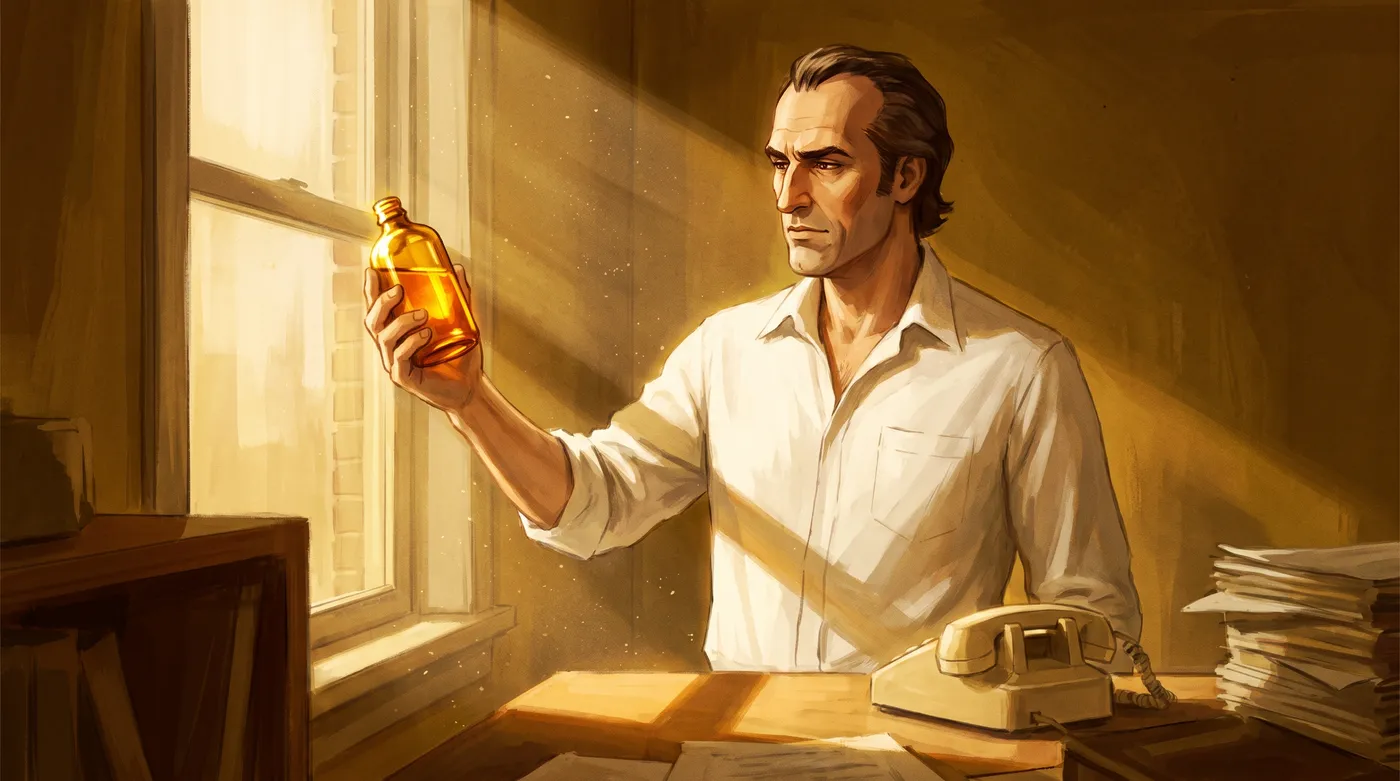 Style test A: a realistic concept art painting of the man with the bottle.