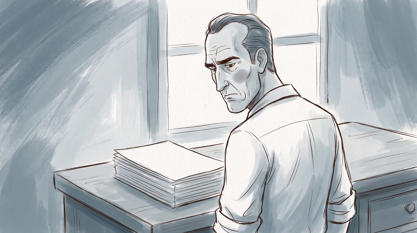 A words only frame in cold blue that reads as a coloured storyboard.